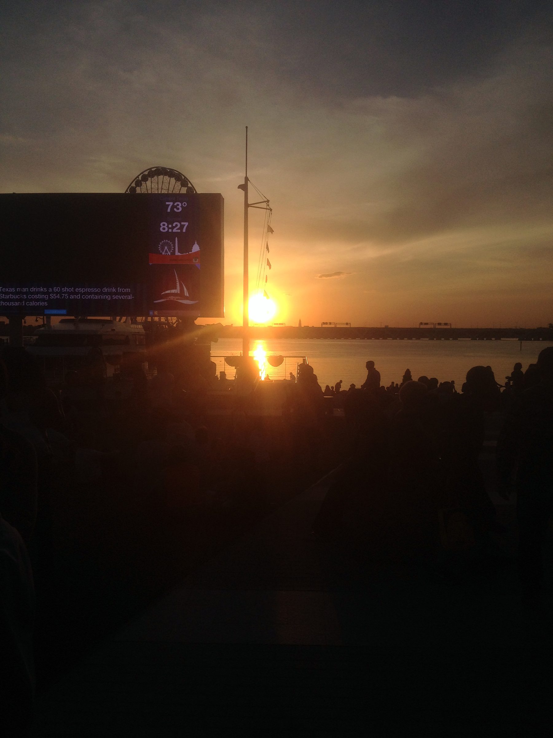 Bright low sun glowing through silhouettes near water.